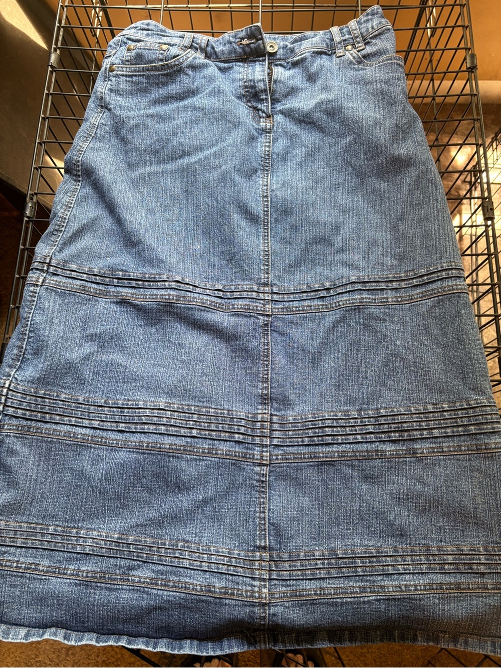 Classic Denim Maxi Skirt in Blue